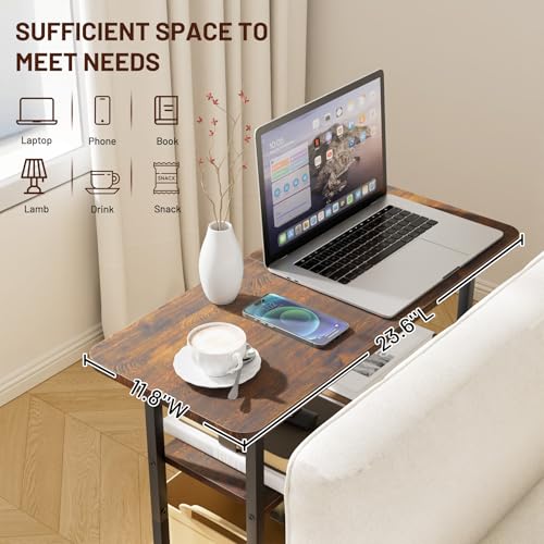 3-Tier Industrial End Table, Narrow Nightstand for Small Spaces