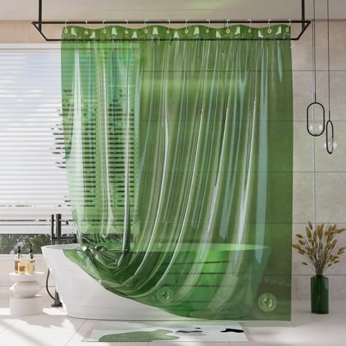 Heavy Duty EVA Shower Curtain Liner, 72x72 Inch Clear Green Weighted Liner