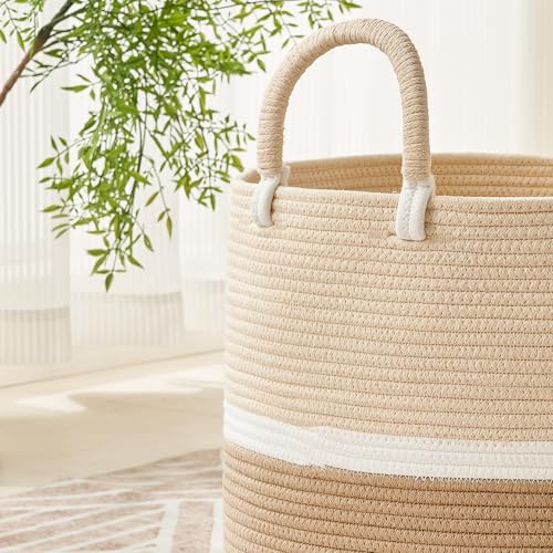 Large Cotton Rope Woven Basket - 18" Decorative Laundry & Toy Storage Hamper