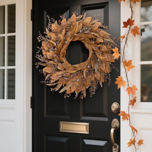 26-Inch Artificial Fall Eucalyptus Wreath with Seeds for Front Door