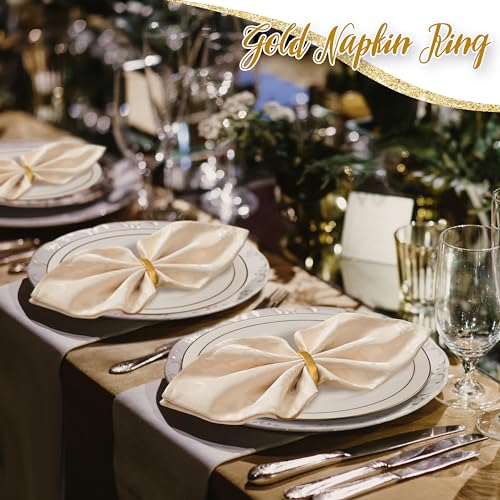 Gold Semicircle Napkin Rings - Set of 12 Metal Table Decor Holders