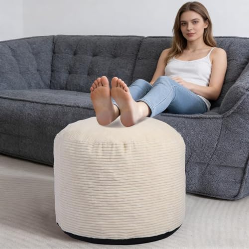 Round Corduroy Pouf Ottoman Foot Rest with Removable Foam Filling (20"x15")