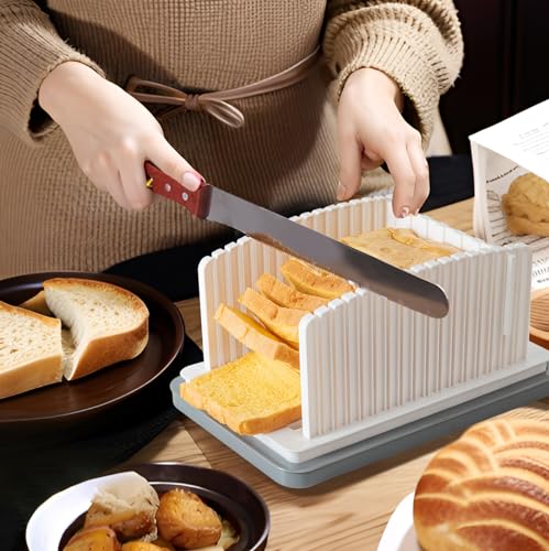 Foldable Bread Slicer with Crumb Tray - Adjustable Thickness Guide