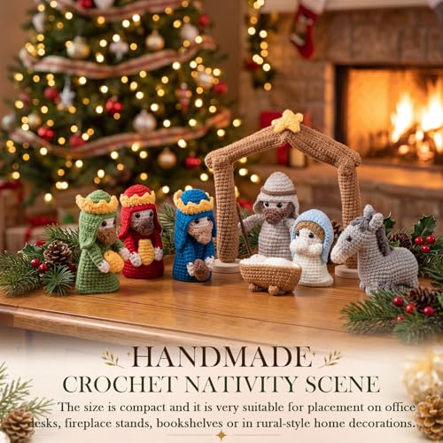 Qunclay 8-Piece Handmade Crochet Nativity Set for Christmas Decorations