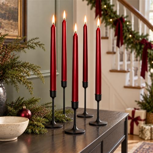 Red Metallic Taper Candle 10 Inch Unscented – Set of 4 by XINAOBAOLUO, Gold/Red