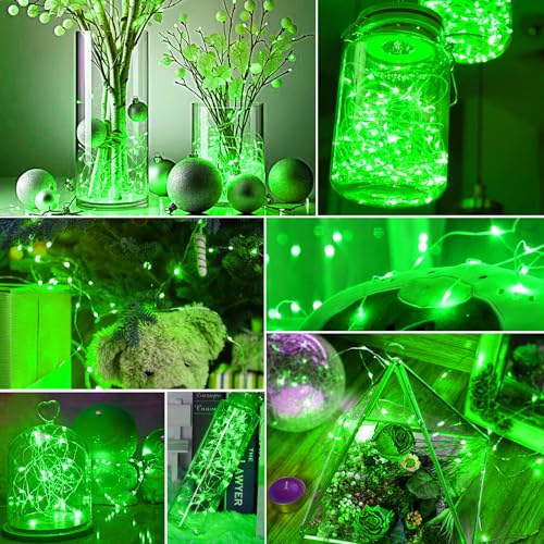 Green Battery Operated String Lights 100 Pack - 7ft Waterproof Firefly Decor