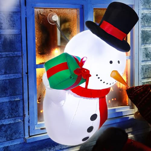 Wettarn 3.5ft Lighted Christmas Inflatable Snowman with Gift Box – Window Decor