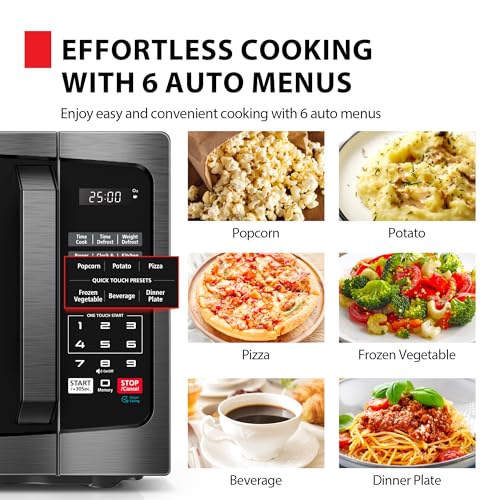 Compact Countertop Microwave Oven 0.9 Cu. Ft. 900W - Black Stainless Steel