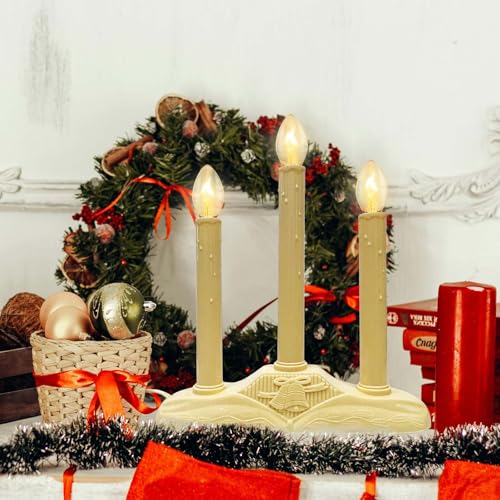 Romasaty Ivory 3 Lights Electric Window Candles, 3 C7 Clear Bulbs, Plug-In Christmas Candle Lamps