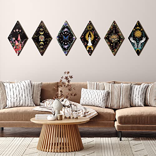 Moon Phase Wooden Wall Decor Set, Celestial Gothic Hanging Ornament Art