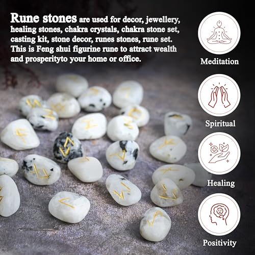 Rainbow Moonstone Rune Stones Set, 25-Piece Elder Futhark Divination Kit
