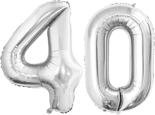 GOER 40 Inch Jumbo Silver Foil Balloons - Perfect Decorations for 40th Birthday & Anniversary Parties
