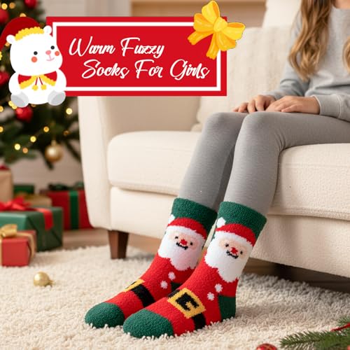 Girls Kids Fuzzy Non-Slip Grip Socks 8-12 Years Red - Toddler Slipper Socks