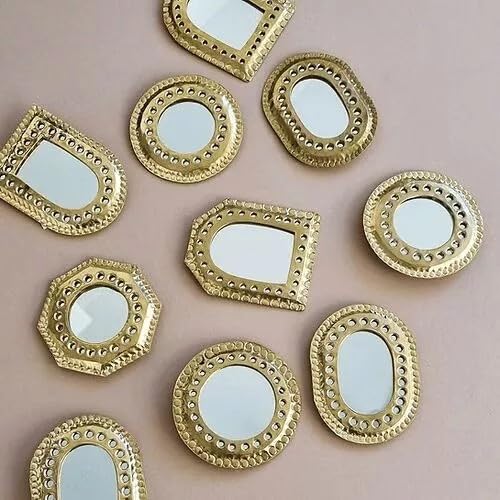 Set of 5 Small Decorative Gold Brass Wall Mirrors, Assorted Geometric Shapes