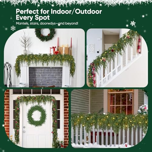 Cypress 9FT Artificial Christmas Garland with Lights - Indoor Outdoor Decor