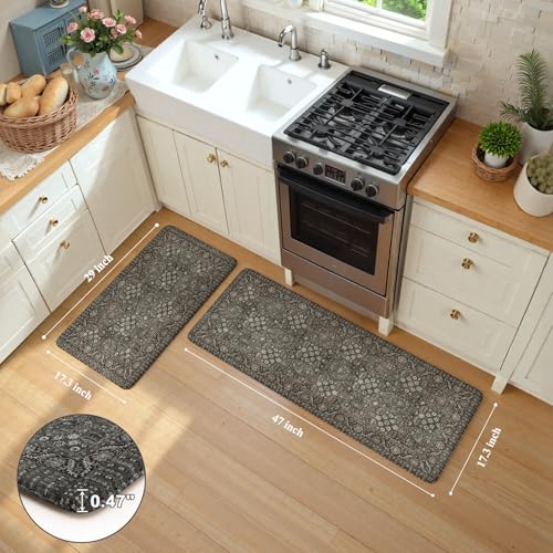 Anti-Fatigue Kitchen Mat Set, 2-Piece Cushioned Farmhouse Floor Rugs
