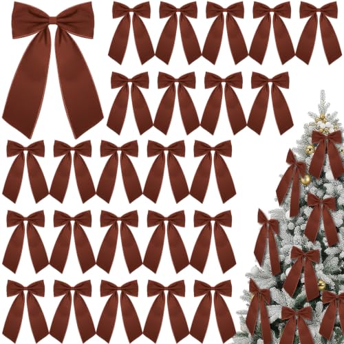Brown Velvet Christmas Bow Set 24 Large Holiday Decorations - Riceshoot