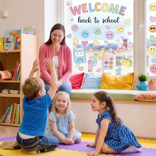 6 Sheets Pastel Smile Face Window Clings for Classroom Decor