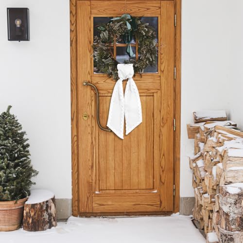 Ftuuo White Wreath Sash for Front Door, 5.11 x 54.33 Inches, Satin Garland Ribbon for Indoor Outdoor Decor