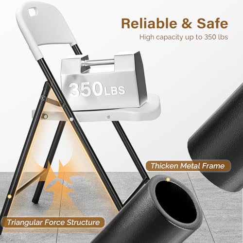 10-Pack Folding Chairs, Portable White Plastic Seats with Sturdy Steel Frame