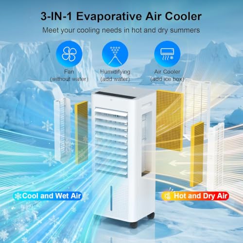 3-in-1 Evaporative Air Cooler with 8L Water Tank and Remote