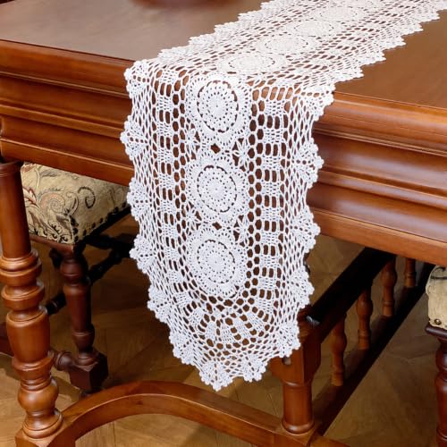 Kilofly Handmade Crochet Lace Table Runner 12 x 59 Inch White (White / 12 x 59 inch)