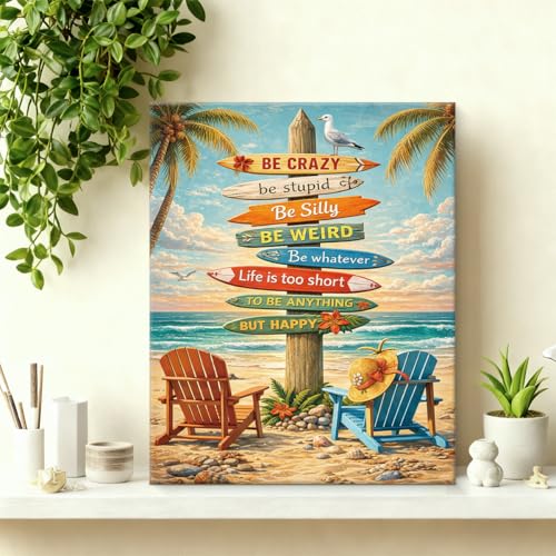Coastal Surfboard Beach Wall Art - 8x10 Inch Tropical Summer Canvas Decor