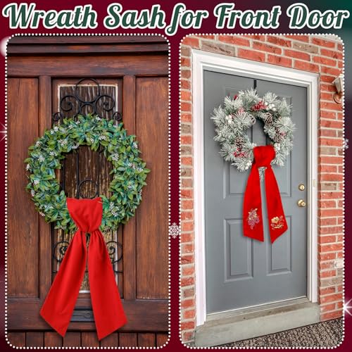 Red Wreath Sash for Front Door 2-Pack Polyester DIY Monogram Sash
