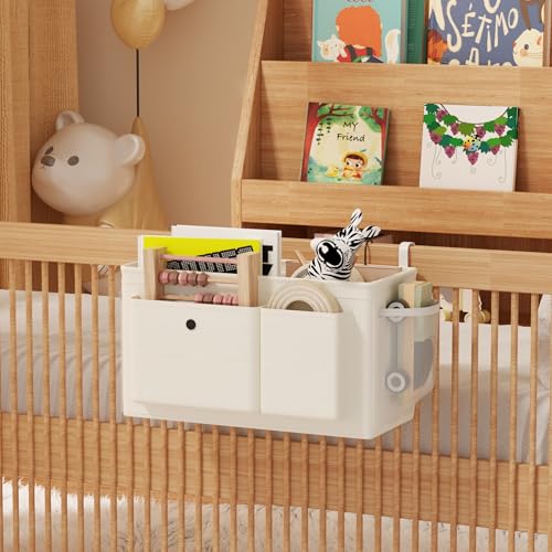 Hanging Bedside Caddy Storage Organizer with Hooks for Dorm Bunk Bed Rail