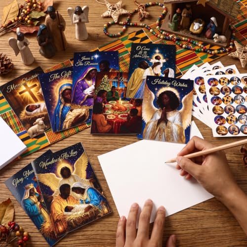 Dunzoom 120-Pack African American Nativity Christmas Cards Set — 8 Designs, 15 Each (Includes Envelopes & Stickers) Black Nativity