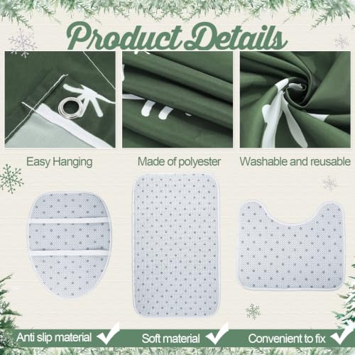 Vesici Xmas Tree Shower Curtain Set - 7 Pcs Waterproof Bath Ensemble with 12 Velvet Bows