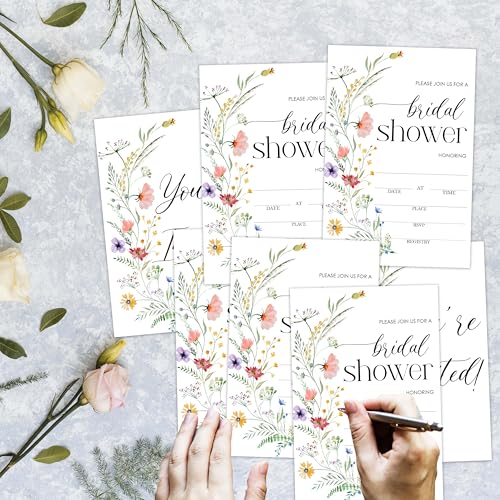25 Colorful Wildflower Bridal Shower Invitations with Envelopes 4x6
