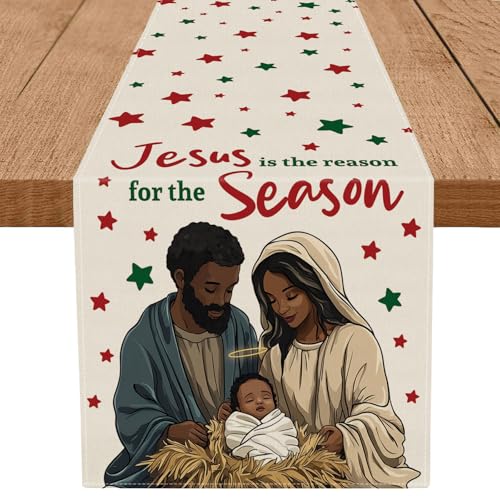 Black Santa Table Runner 13x90 Inches - African American Holiday Table Decor