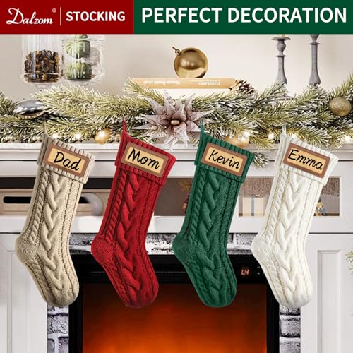 Personalized Christmas Stockings with Leather Patches (Set of 4) - 18" Knitted