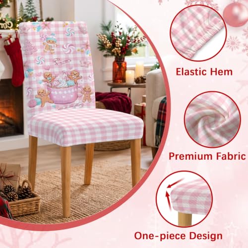 VVXKS Gingerbread-Pink Christmas Chair Covers 6 Pcs, Removable Washable Dining Chair Slipcovers