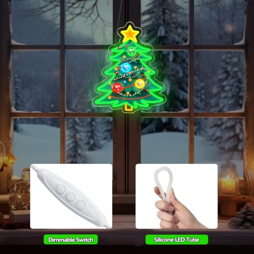 Colorful Christmas Tree Neon Sign Battery & USB Powered Holiday Decor