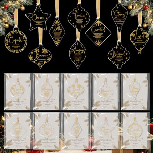 Kasyat 10 Sets Christian Tree Ornaments Bulk with Cards - Casual Design