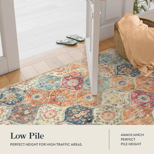 Moroccan Trellis Washable 2x3 Area Rug - Non-Slip Ultra-Thin Accent Carpet