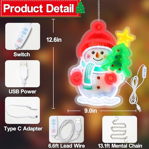 YAOZHOU Snowman LED Neon Sign Christmas Window Decor USB Lights