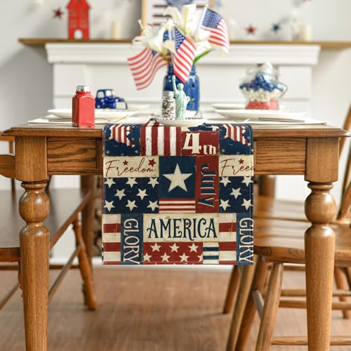 Artoid Mode American Flag Table Runner 13x108 Inch for 4th of July & Memorial Day Decor