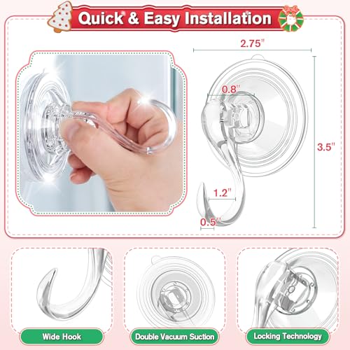 VIS'V Heavy Duty Suction Wreath Hanger - 22 Lb Capacity Clear Hooks (2 Pcs)