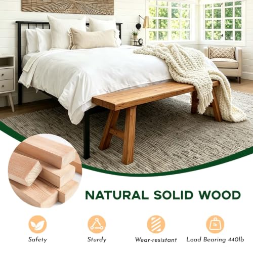 Sepsephiria Farmhouse Entryway Bench 32-inch Natural Solid Wood End of Bed Stool