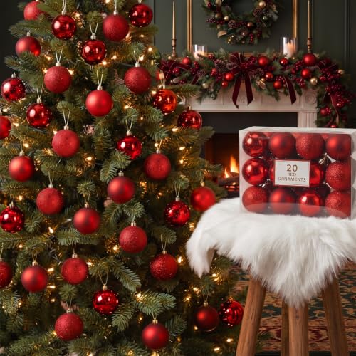 Soulchen 20 Pcs Red 2.75" Christmas Ball Ornaments – Burgundy Shatterproof, Glossy/Matte/Glitter/Sequin Finishes
