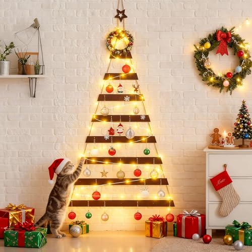 Vercraft Cat-Proof Wall Christmas Tree with Lights - Wall-Mounted Holiday Decor