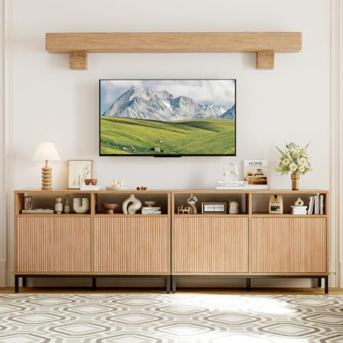 Modern Wood Sideboard Buffet Cabinet with Fluted Doors and Storage