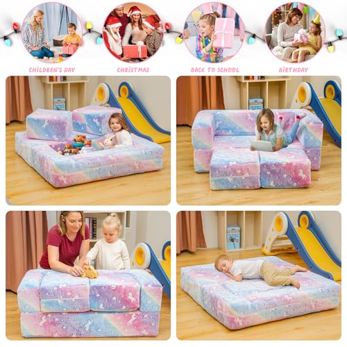 Glow in the Dark Toddler Play Couch - Convertible Foam Lounge for Kids