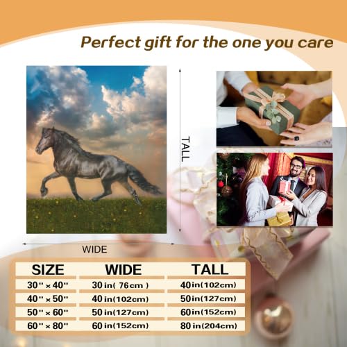 Horse Blanket Galloping Running Horse Soft Decorative Flannel Throw Blanket Lightweight Cozy Fuzzy Blanket for Couch, Bed and Chair-60''x50''