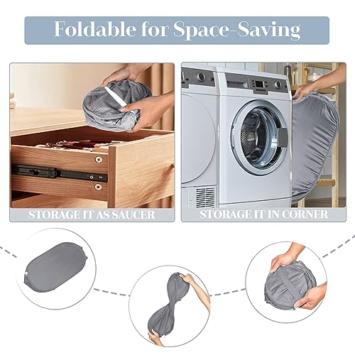 Collapsible Mesh Laundry Hamper with Side Pocket and Reinforced Handles