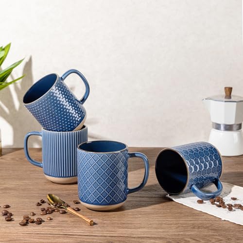 Moonlight Blue GBhome Coffee Mug Set of 4, 16oz Large Handle Ceramic Cups