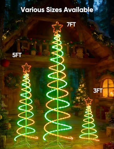 5ft Double Spiral LED Christmas Tree Lights - Green & Red with 8 Modes (HeliosRibbon, Includes Spare Controller)